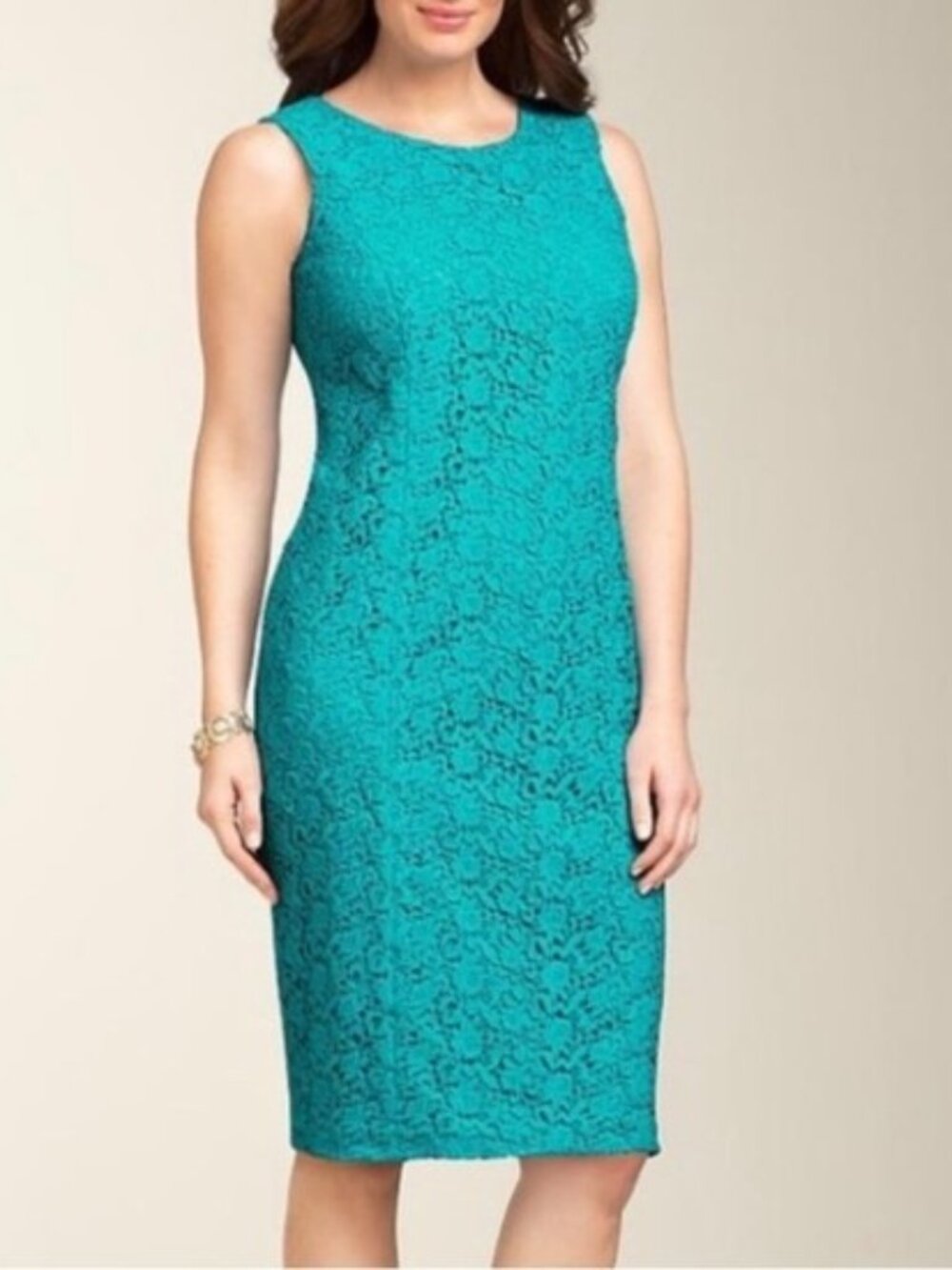 Talbots Turquoise Lace Sheath Dress Sleeveless Knee Length Lined Elegant Size 6